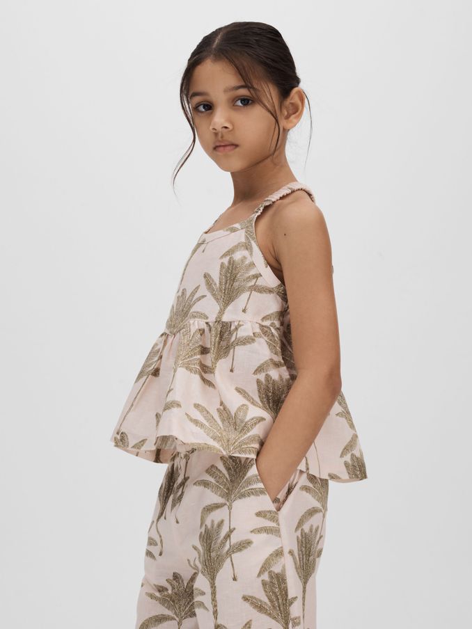 9-13 yrs Linen-Cotton Peplum Top in Neutral (B67007) | €27