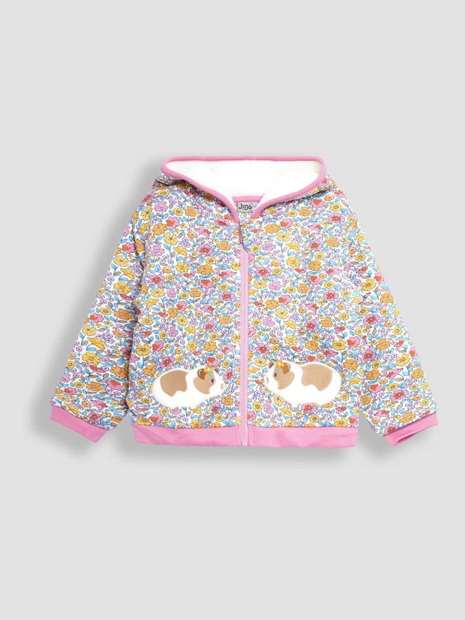 Pink Guinea Pig Floral Cotton Appliqué Cosy Hoodie (B67125) | $21
