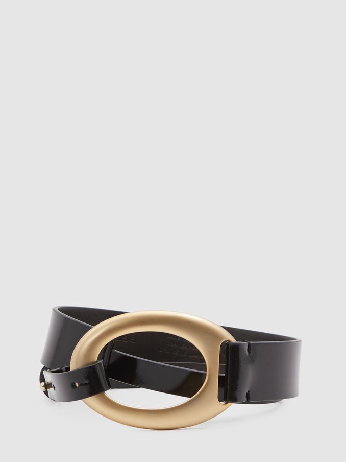 Asymmetric Patent Leather Belt in Black (B67130) | HK$492