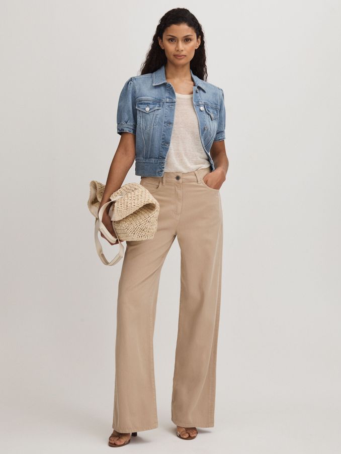 Paige Cropped Denim Jacket in Lowen Blue (B67369) | €380
