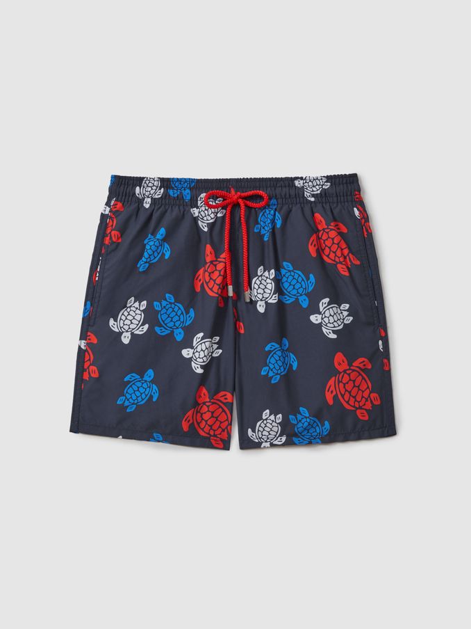 Vilebrequin Turtle Print Drawstring Swim Shorts in Bleu Marine (B67467) | CA$445
