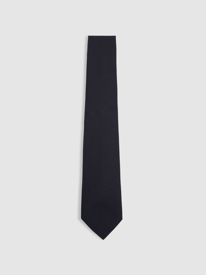Plain Woven Tie with Silk and Wool in Navy (B67486) | €26