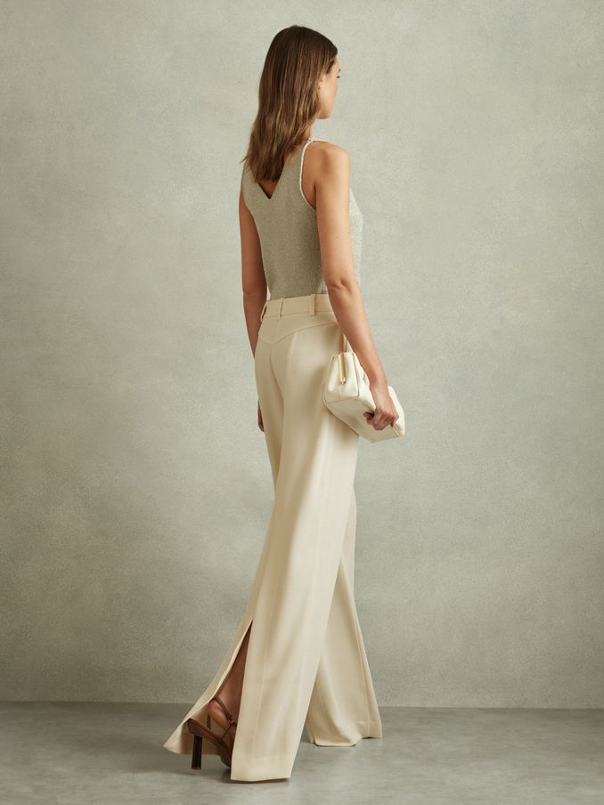 Wide Leg Split Hem Trousers in Cream (B67619) | CHF 83