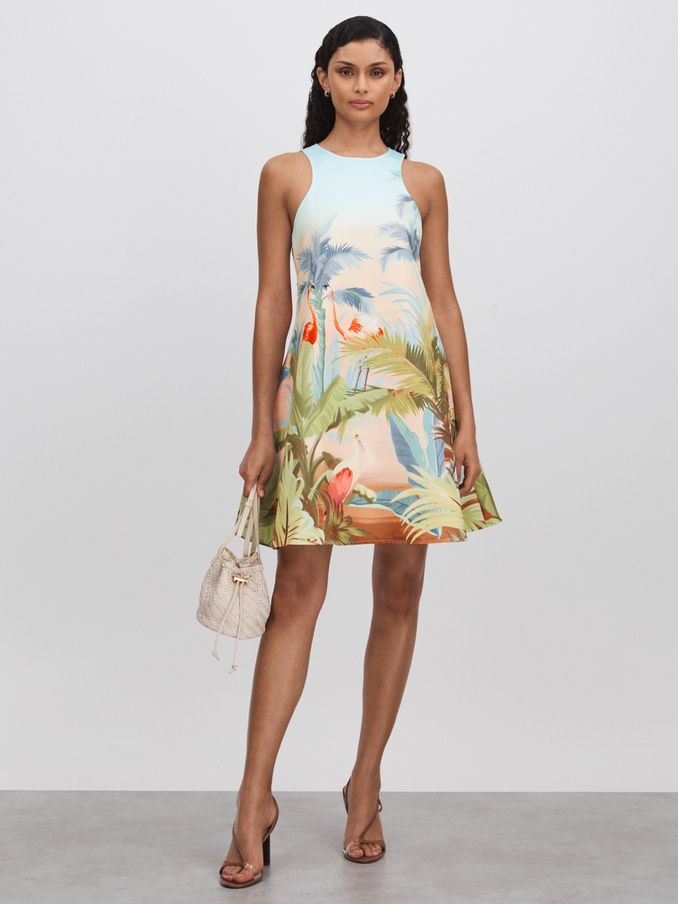 Leo Lin Printed A-Line Mini Dress in Blue Print (B68205) | €315