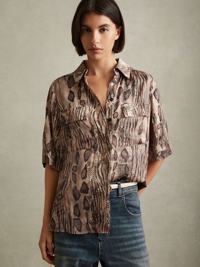 Maya Neutral Snake Print Shirt (B68917) | US$62