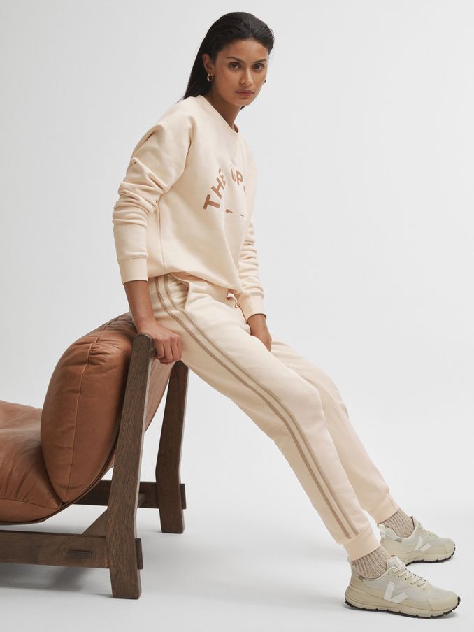 The Upside Cotton Side Stripe Joggers in Cream (B68974) | US$98