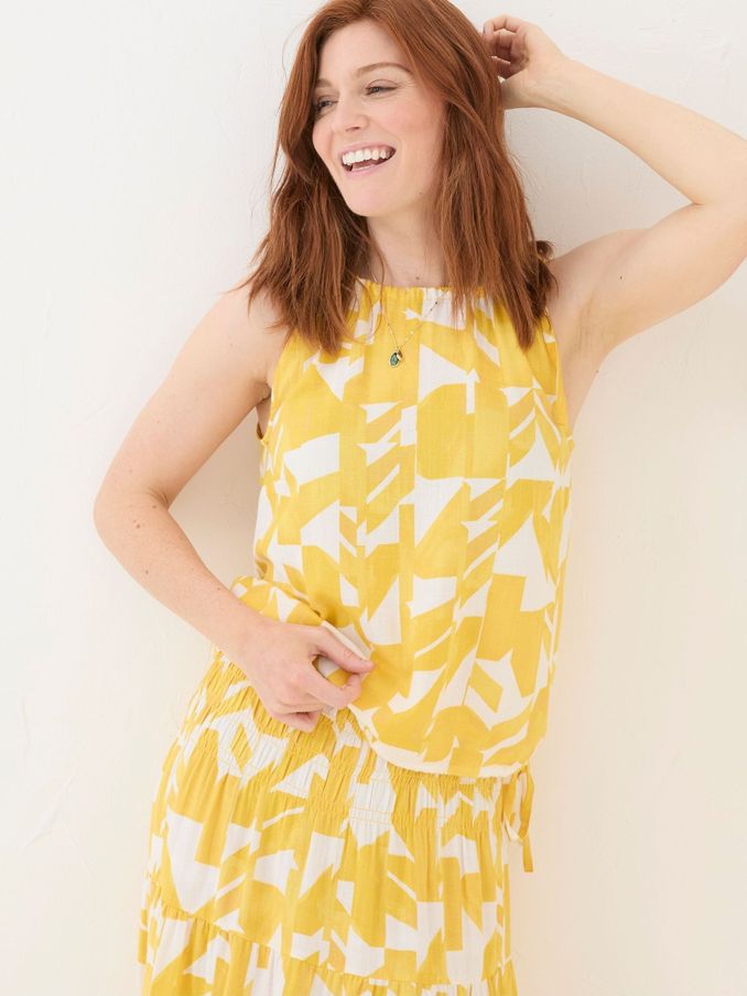 Lyra Yellow Med Geo Cotton/Linen Mix Cami (B69349) | €23