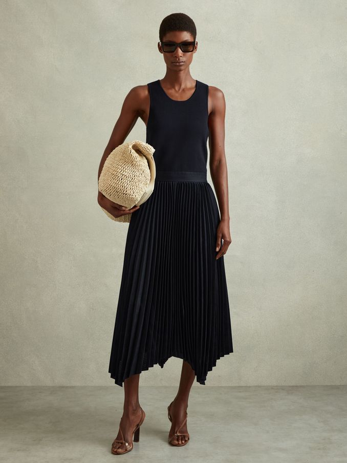 Knit Hybrid Midi Dress in Navy (B70328) | €96