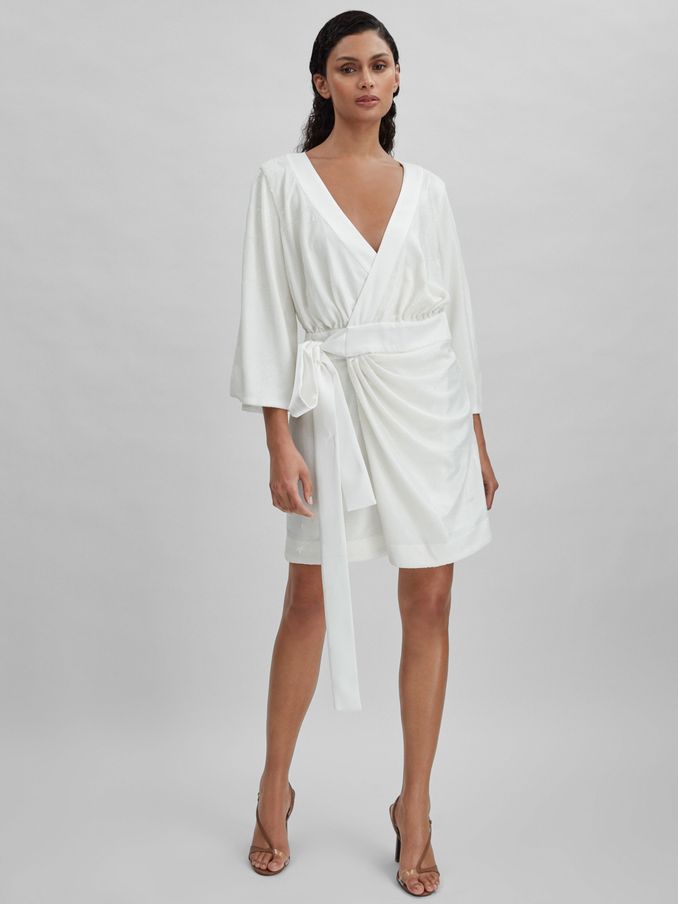 Halston Sequin Side Tie Mini Dress in Chalk (B70340) | €780