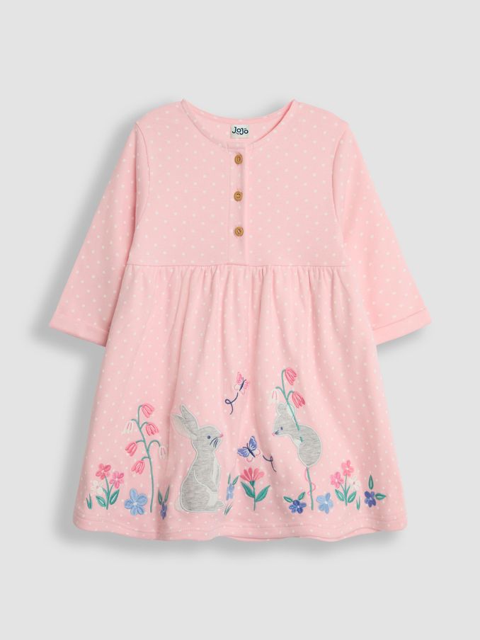 Pink Mouse Appliqué Button Front Dress (B70598) | $19