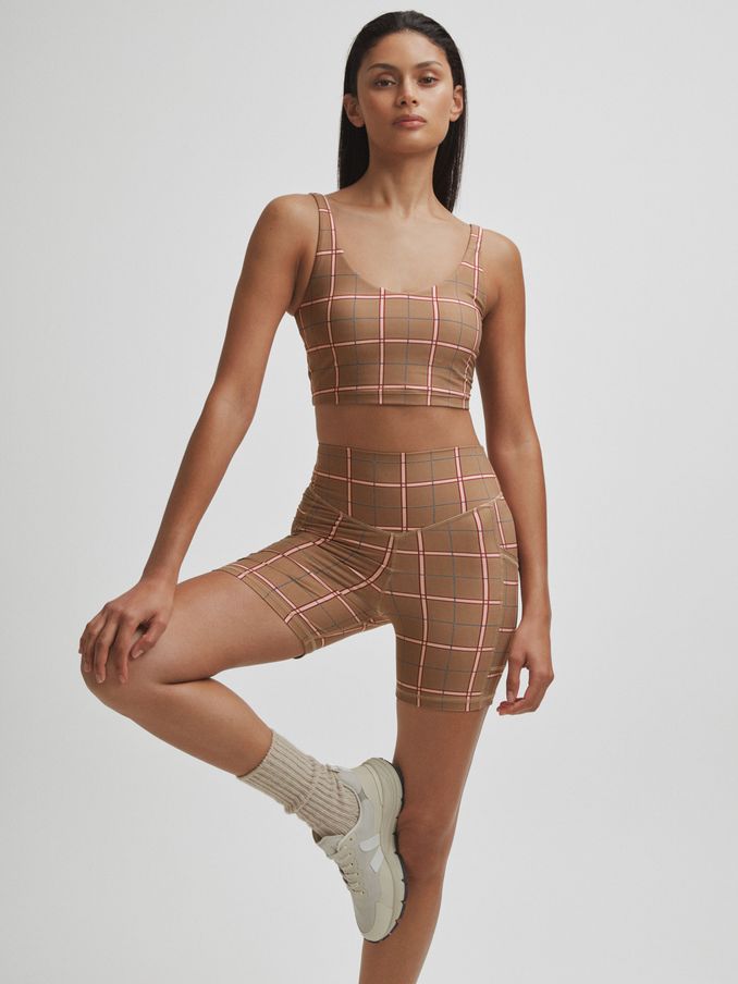 The Upside Check Spin Shorts in Brown Check (B70736) | US$55