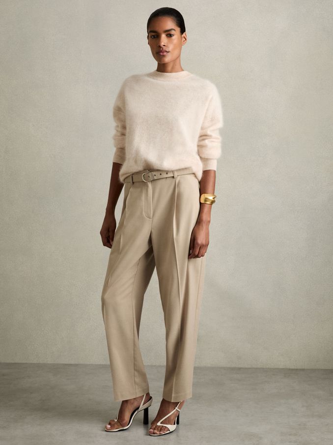 Tapered Belted Trousers in Neutral (B71081) | US$62