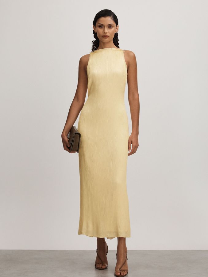 Enya Buttercup Anna Quan Plisse Raw Hem Maxi Dress (B71703) | €384