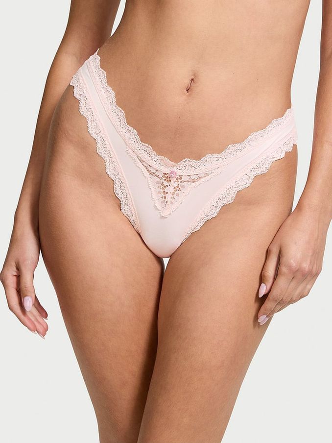 Purest Pink Lace Trim Brazilian Knickers (B71827) | €15.50