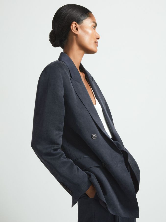 Atelier Cupro Double Breasted Suit Blazer in Navy (B71842) | €397
