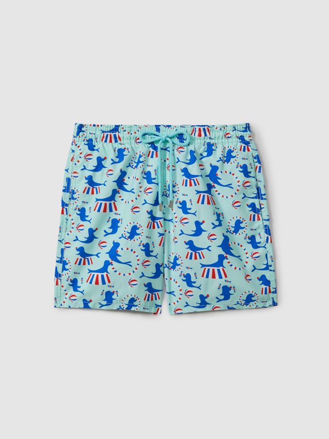 Vilebrequin Printed Drawstring Swim Shorts in Thalassa Blue Print (B72934) | CA$445