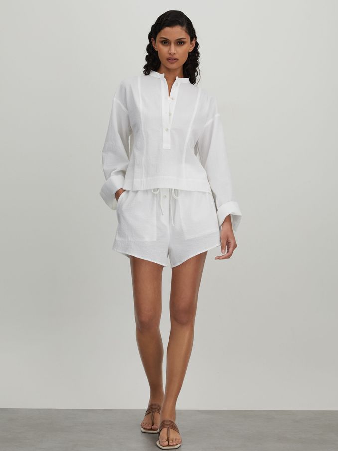 Bondi Born Cotton Blend Drawstring Shorts in White (B73051) | US$207