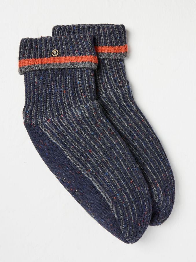 Navy Mens Striped Bedsocks (B73210) | $21