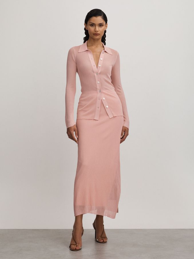 Anna Quan Semi Sheer Knitted Top in Pink (B73318) | DKK895