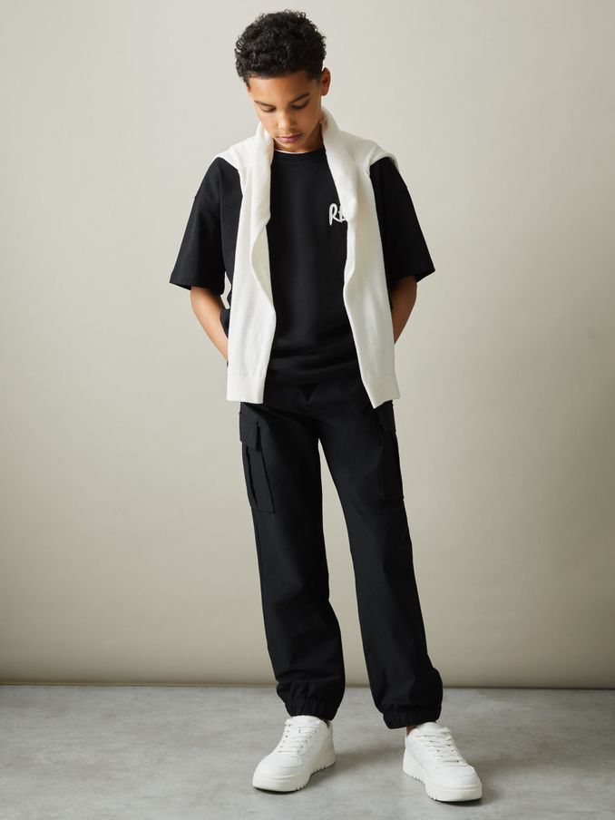 3-9 yrs Technical Drawstring Cuffed Cargo Trousers in Black (B73339) | US$55