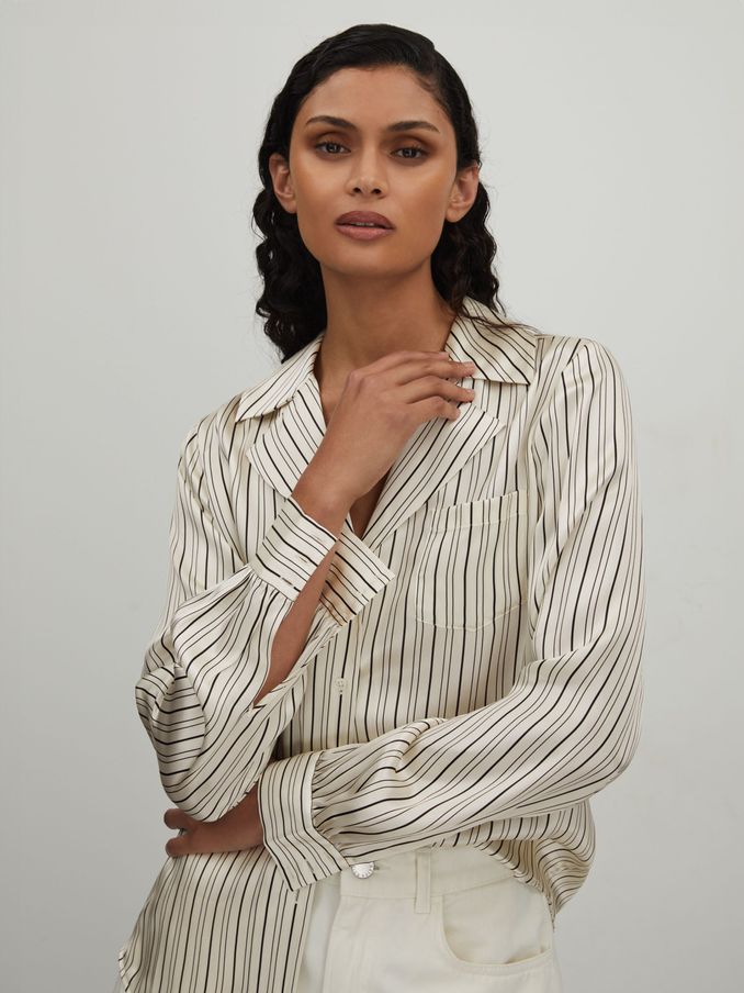 Paige Capriana Silk Striped Shirt in White/Black (B73534) | €260