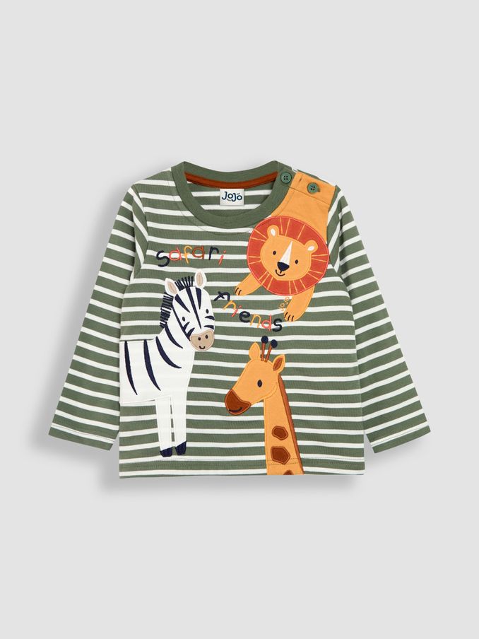 Khaki Green Safari Friends Appliqué and Embroidered Top (B73753) | $15