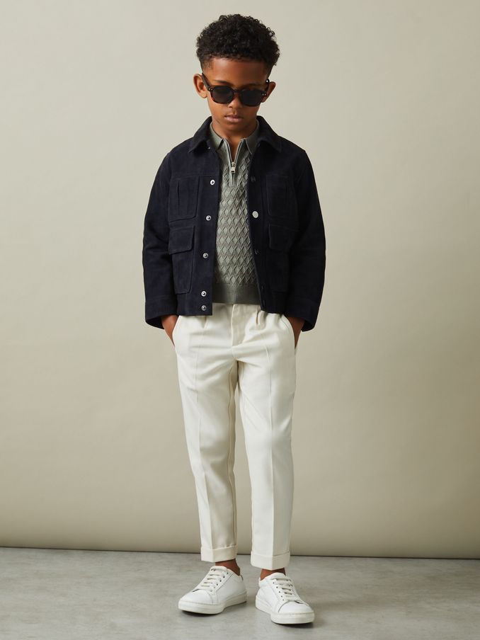 9-13 yrs Half Zip Knitted Polo Shirt in Sage (B74724) | $48