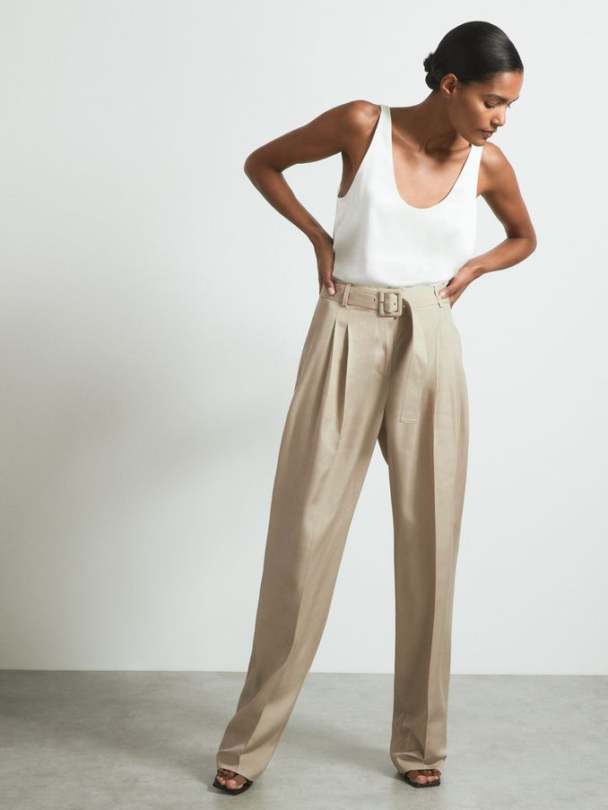 Atelier Belted Wide Leg Trousers in Neutral (B75268) | €168
