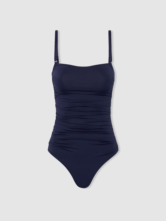 Bondi Born Removable Strap Bandeau Swimsuit in Navy (B75556) | US$273