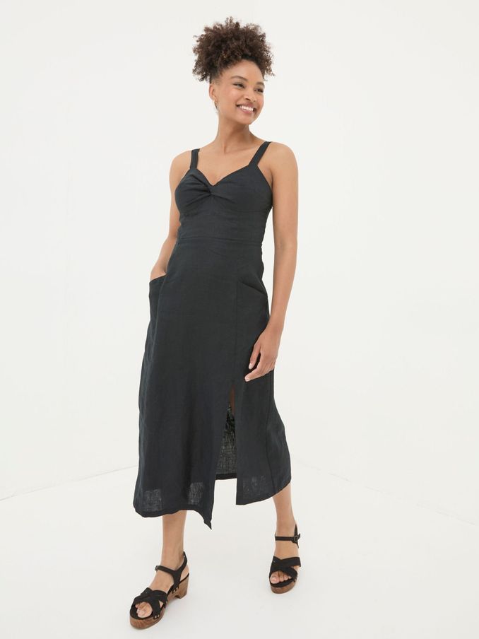 Talia Black Linen Midi Dress (B76014) | €48