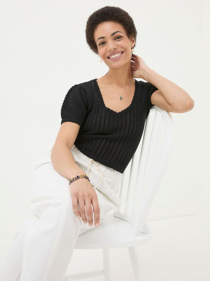 Ava Black Stitch Knit T-Shirt (B76307) | $46
