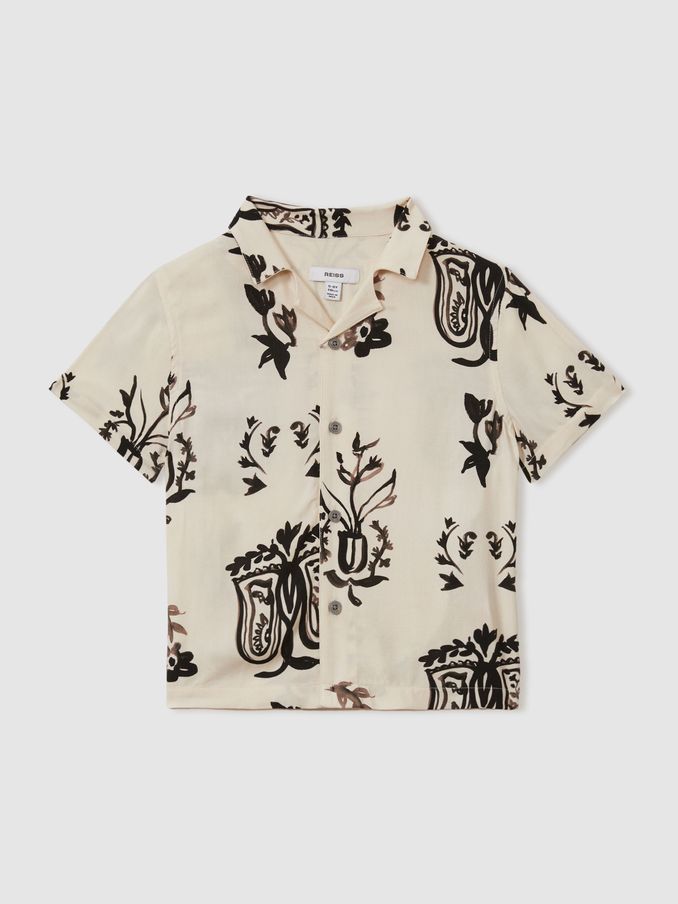 Relaxed Printed Cuban Collar Shirt in Off White/Black (B76821) | €28