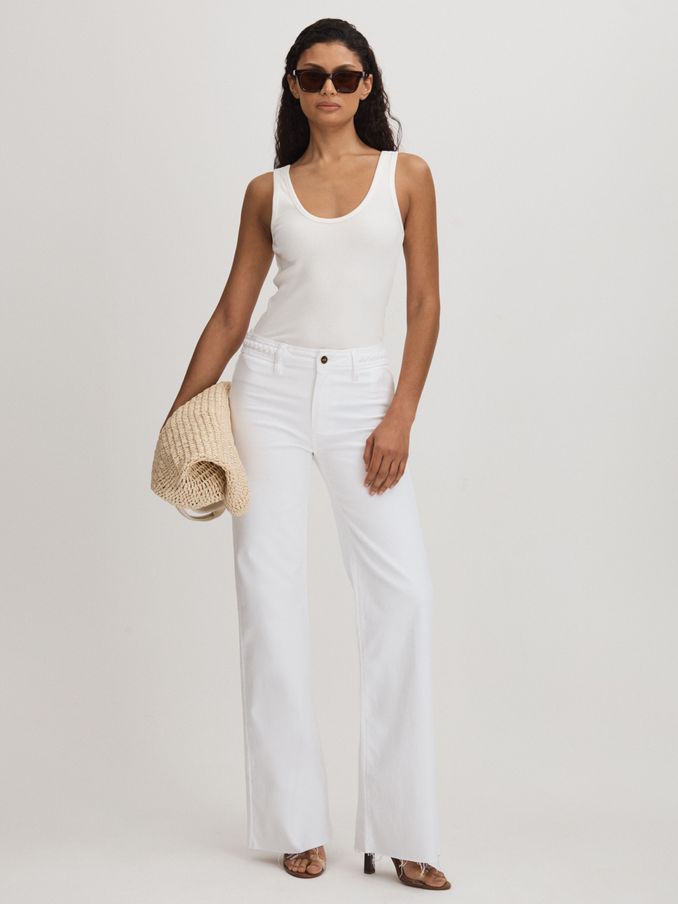 Paige Braided Waist Wide Leg Jeans in Crisp White (B78079) | US$250