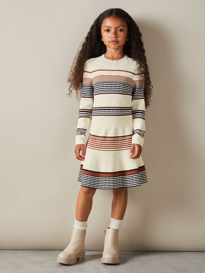 4-9 yrs Knitted Striped Skater Dress in Camel (B78435) | US$55