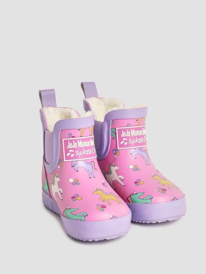 Pink Unicorn Cosy Lined Fox Print Ankle Wellies (B78903) | $27