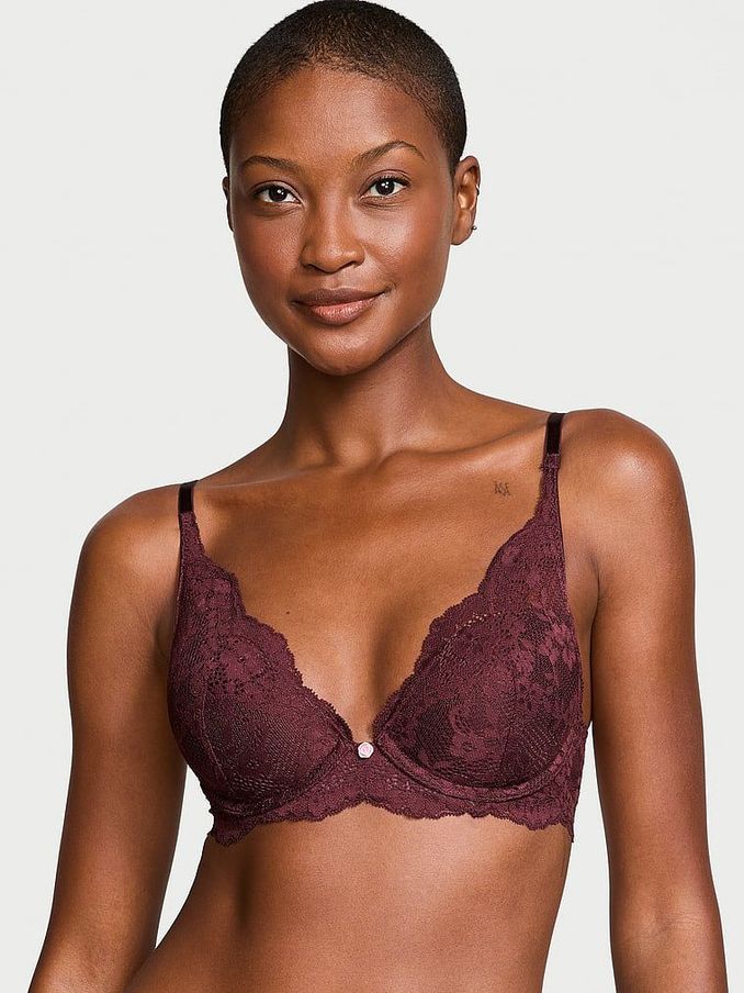 Burgundy Purple Lace Half Pad Plunge Bra (B79235) | €20