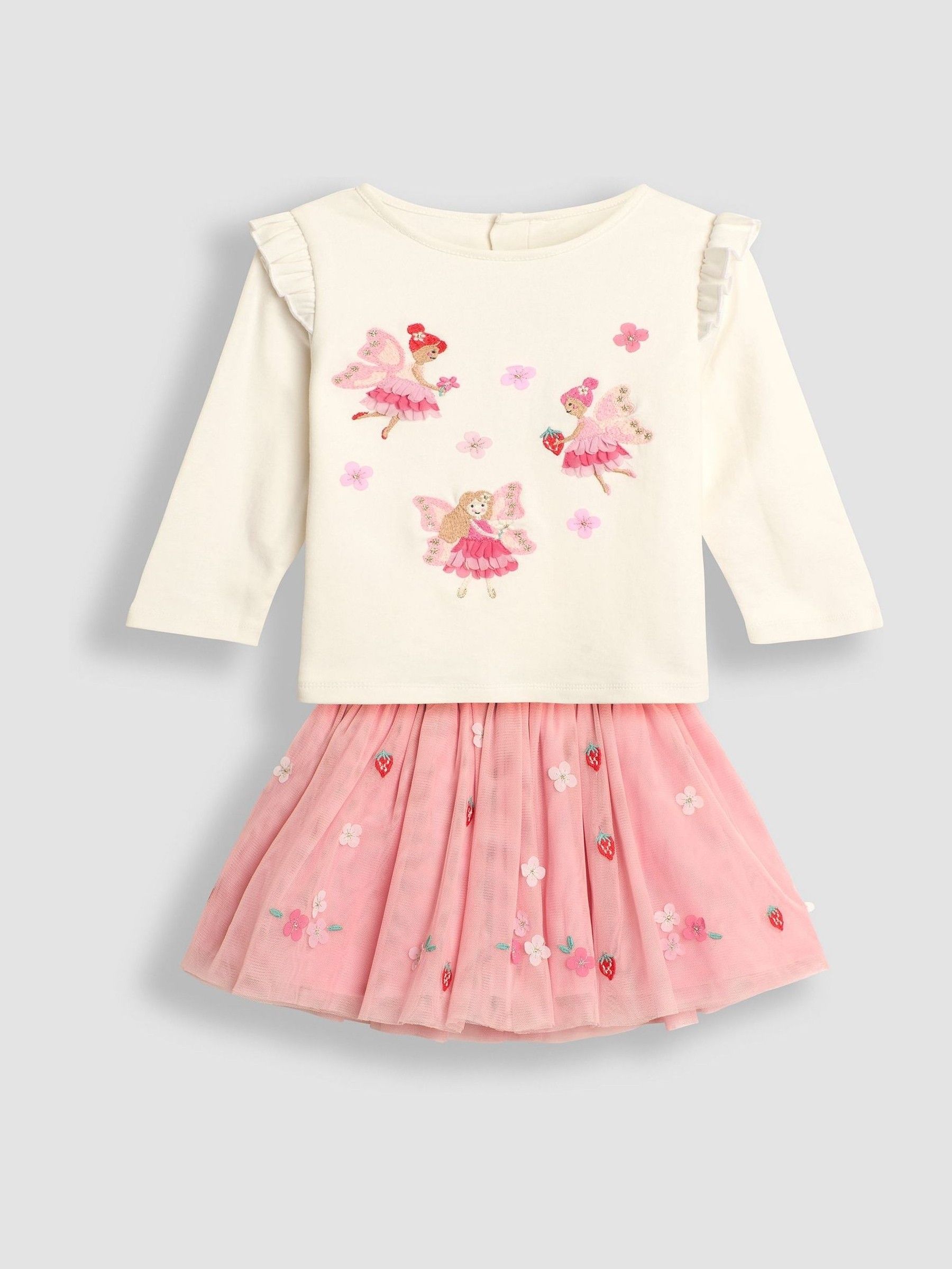 Pink Fairy Appliqué Top And Tulle Skirt Set (B79551) | $62
