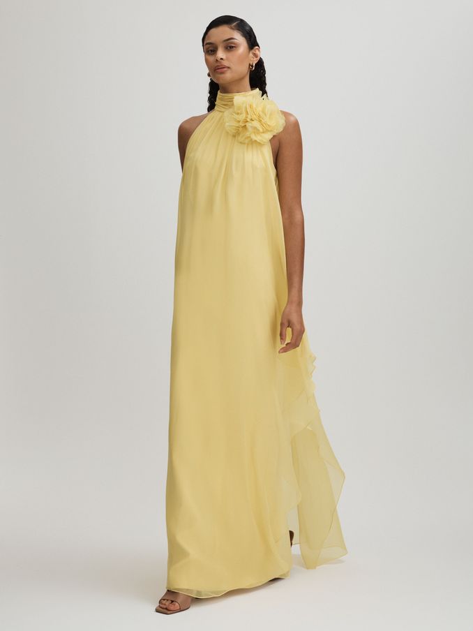 Ginnie Buttermilk Halston Removable Ruffle Chiffon Maxi Dress (B80503) | 2,068 SAR