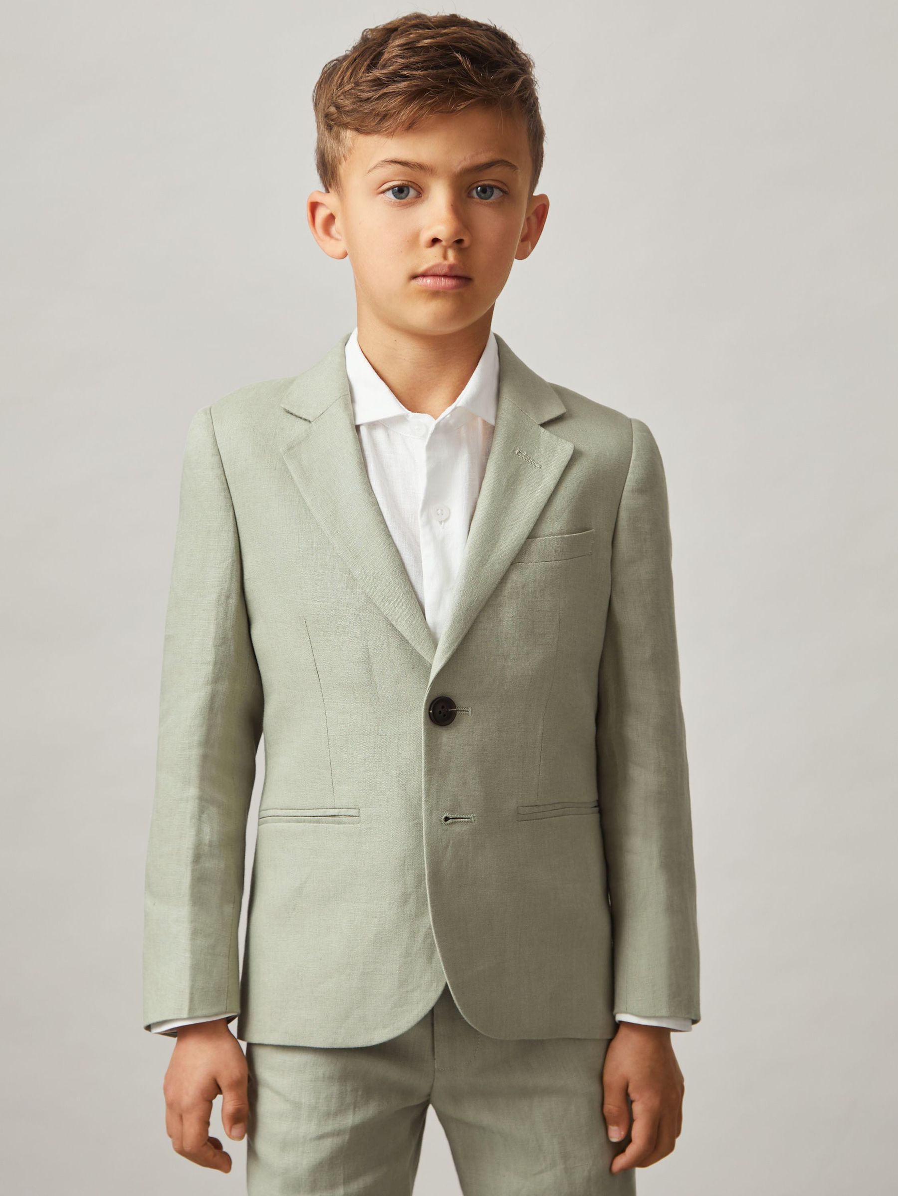 Junior Linen Single Breasted Blazer in Apple (B80819) | US$160