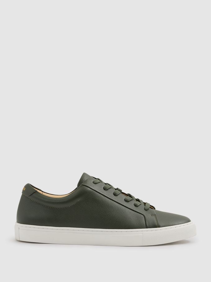 Grained Leather Trainers in Forest Green (B82277) | CA$177