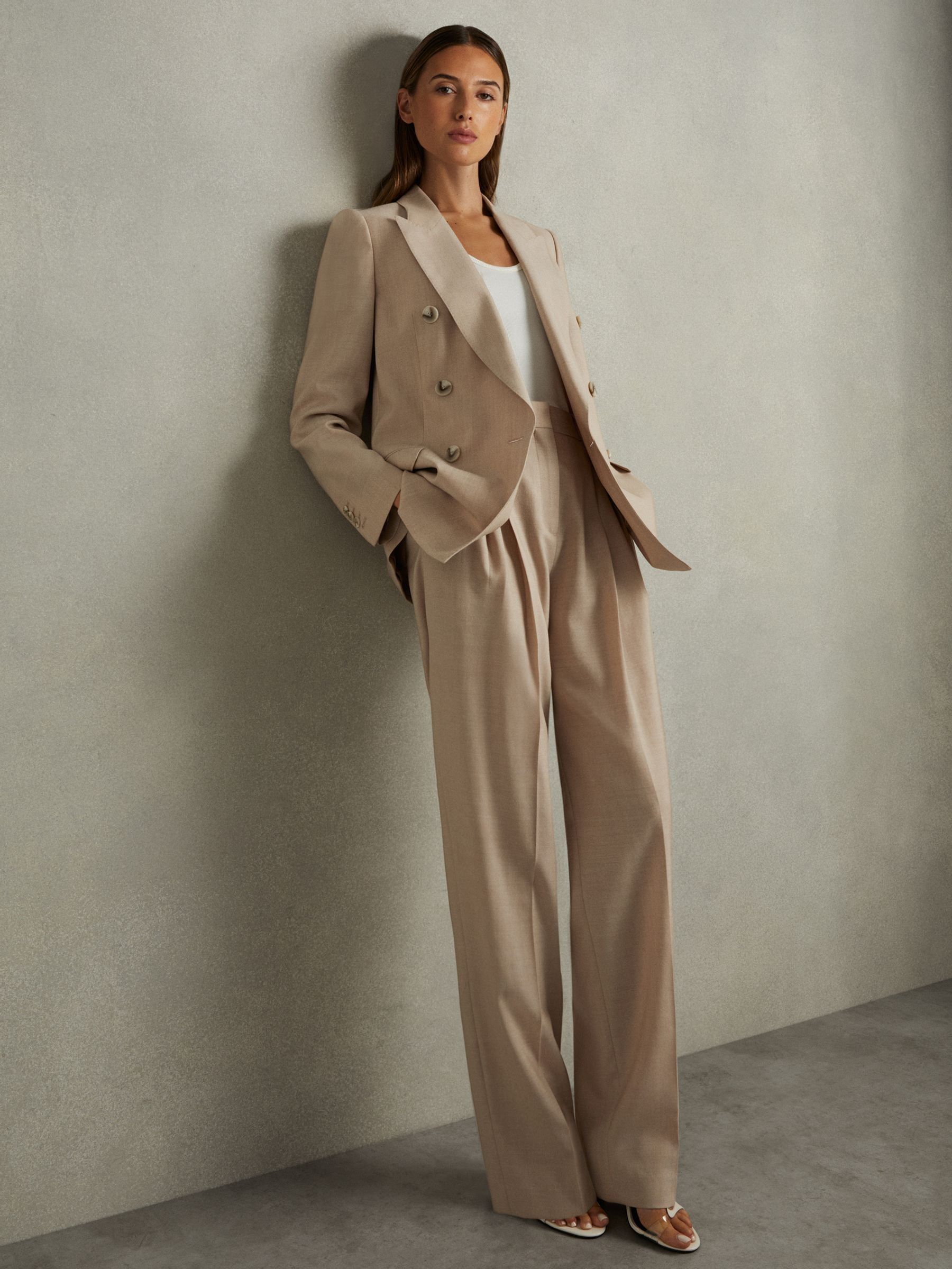 Wool Pleat Front Wide Leg Suit Trousers in Neutral (B82330) | €71