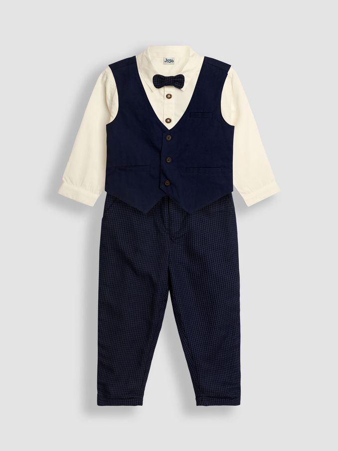 Navy Houndstooth Waistcoat Shirt and Trousers Set (B82643) | $27