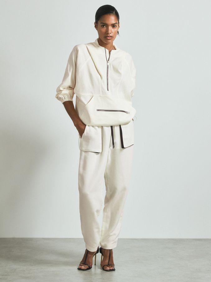 Atelier Linen Blend Hooded Sports Jacket in White (B82690) | US$262