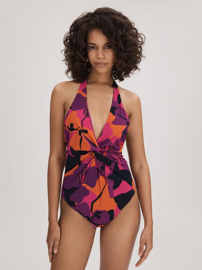 Florere Printed Twist Front Swimsuit in Pink/Orange (B83106) | €41