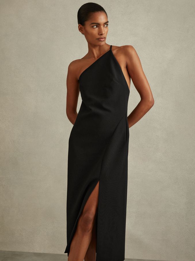 One-Shoulder Bodycon Dress in Black (B84050) | US$131
