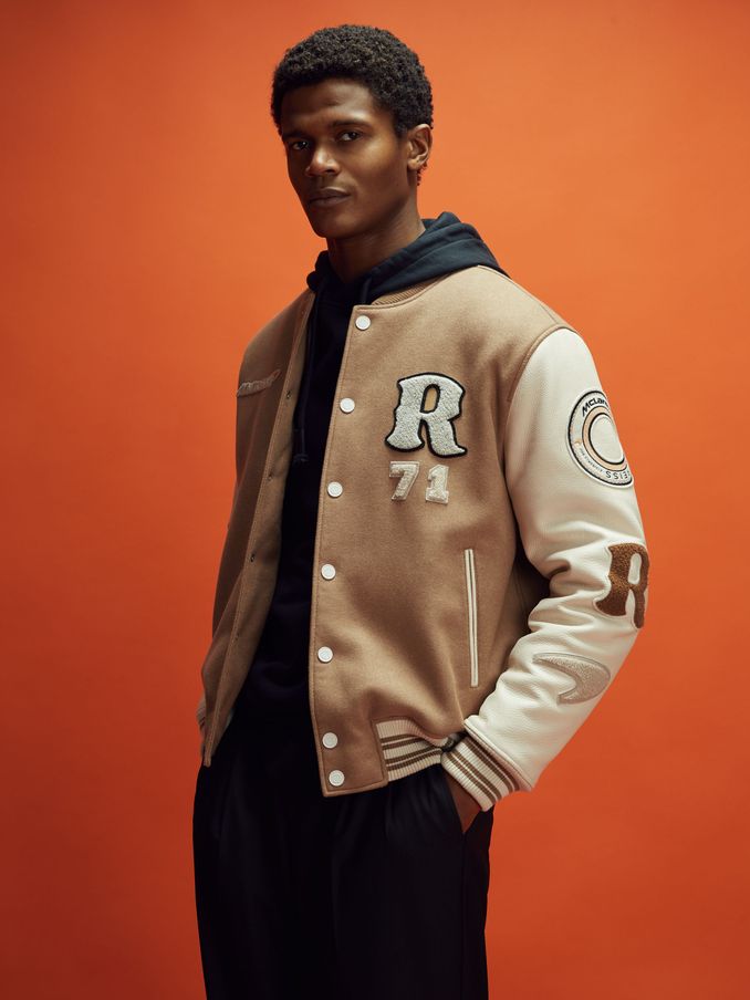 McLaren F1 Leather Varsity Jacket in Camel/Ecru (B84472) | €753