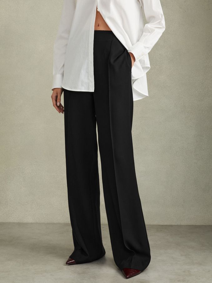 Petite Fluid Wide Leg Trousers in Black (B84698) | US$66