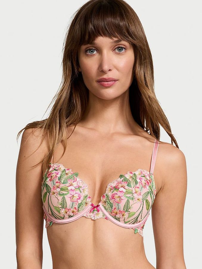 Pink Push Up Lily Embroidery Bra (B84761) | €31