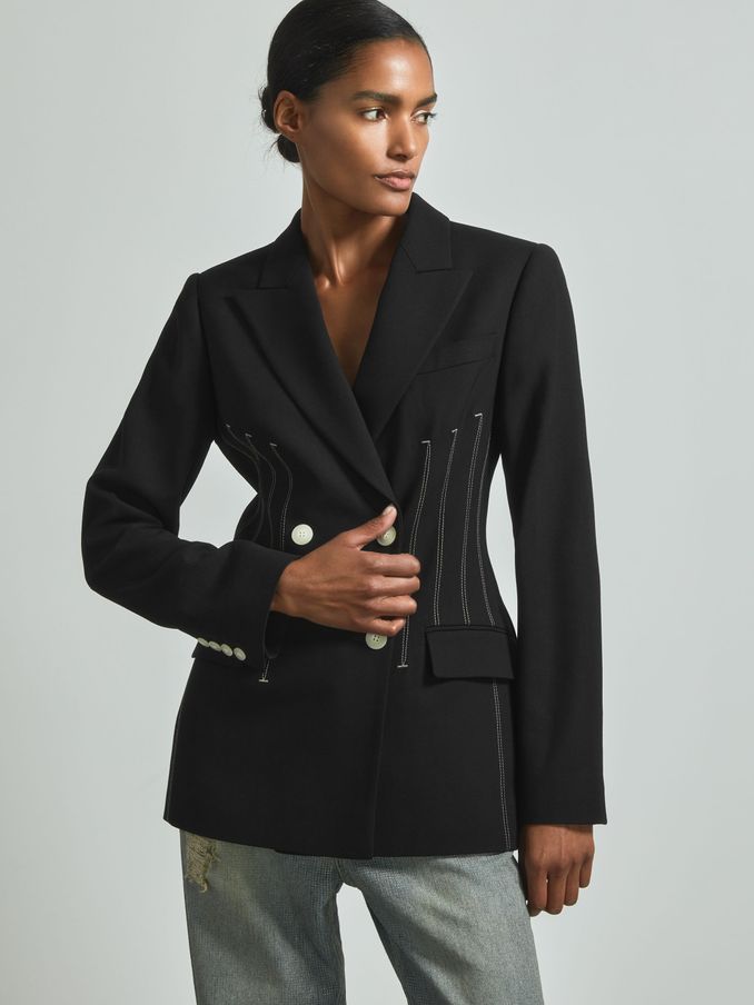 Atelier Double Breasted Corset Stitch Blazer in Black (B85408) | CA$536
