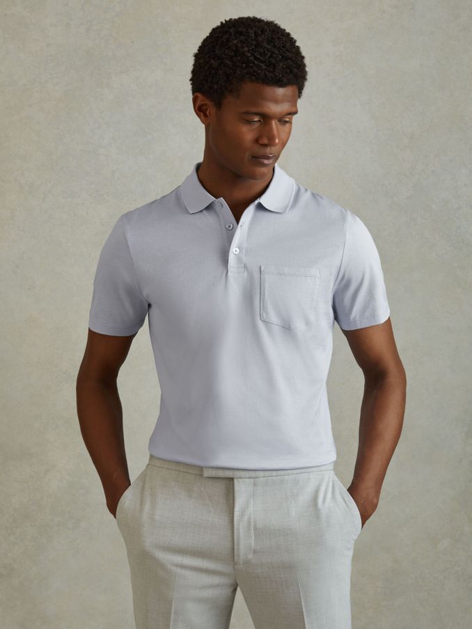 Austin Soft Blue Mercerised 100% Cotton Polo Shirt (B86381) | $74
